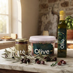 box degustazione olio extravergine di oliva, olive in salamoia, patè di oliva