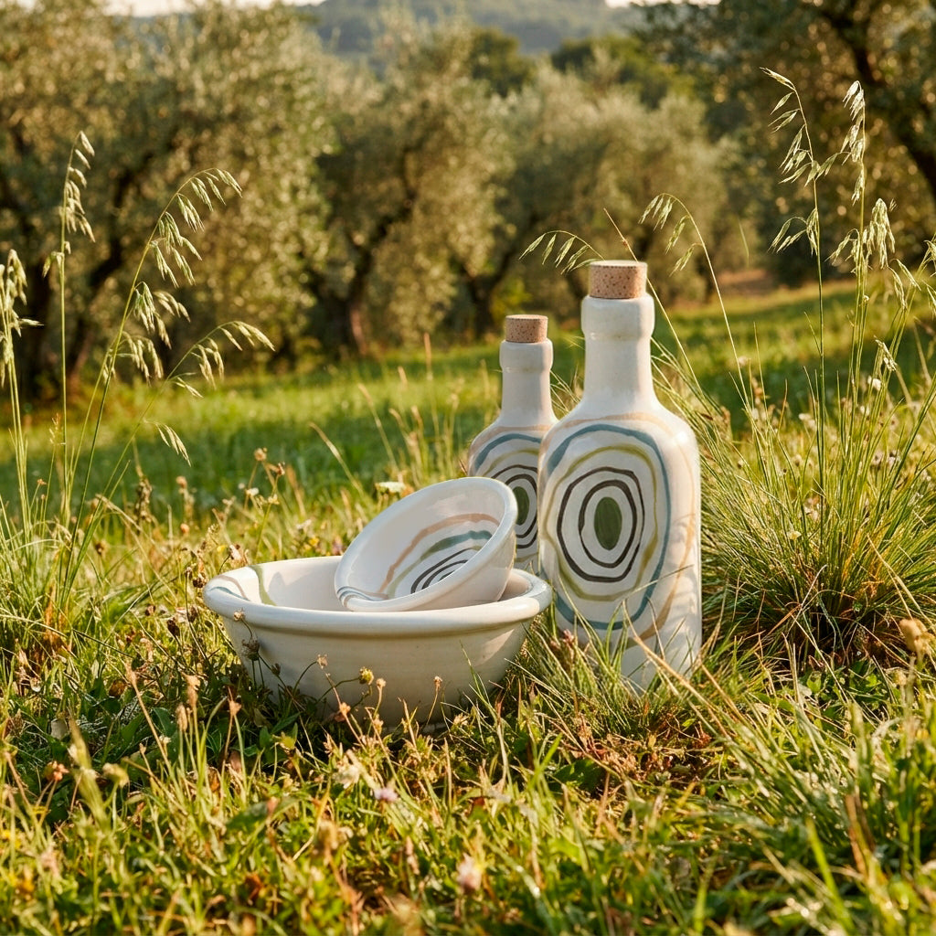 Eccelso Box Convivio, Duo Sinnole e Orcio in ceramica artigianale da 400ml per Olio EVO Eccelso e Olive da tavola Eccelso